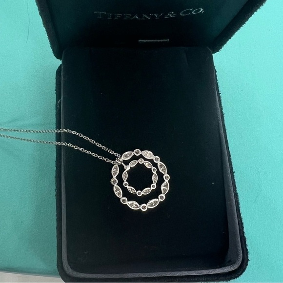 Tiffany & Co Double Circle Jazz Swing Diamond Necklace Platinum .60 TCW - Picture 8 of 9